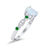 Vintage Style Oval Bridal Wedding Engagement Ring Round Green Emerald Simulated Cubic Zirconia 925 Sterling Silver