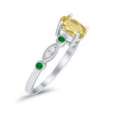 Vintage Style Oval Bridal Wedding Engagement Ring Round Green Emerald Simulated Cubic Zirconia 925 Sterling Silver