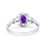 Art Deco Oval Vintage Style Bridal Wedding Engagement Ring Simulated Cubic Zirconia 925 Sterling Silver