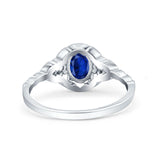 Art Deco Oval Vintage Style Bridal Wedding Engagement Ring Simulated Cubic Zirconia 925 Sterling Silver