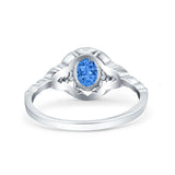 Art Deco Oval Vintage Style Bridal Wedding Engagement Ring Simulated Cubic Zirconia 925 Sterling Silver