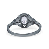 Art Deco Oval Vintage Style Bridal Wedding Engagement Ring Simulated Cubic Zirconia 925 Sterling Silver