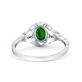 Art Deco Oval Vintage Style Bridal Wedding Engagement Ring Simulated Cubic Zirconia 925 Sterling Silver