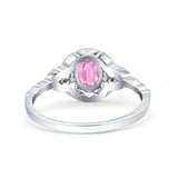 Art Deco Oval Vintage Style Bridal Wedding Engagement Ring Simulated Cubic Zirconia 925 Sterling Silver