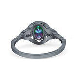 Art Deco Oval Vintage Style Bridal Wedding Engagement Ring Simulated Cubic Zirconia 925 Sterling Silver