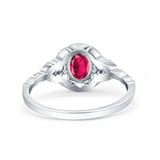 Art Deco Oval Vintage Style Bridal Wedding Engagement Ring Simulated Cubic Zirconia 925 Sterling Silver