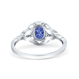 Art Deco Oval Vintage Style Bridal Wedding Engagement Ring Simulated Cubic Zirconia 925 Sterling Silver