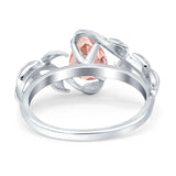 Art Deco Leaves Pear Vintage Style Bridal Wedding Engagement Ring Round Simulated Cubic Zirconia 925 Sterling Silver