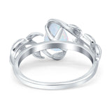 Art Deco Leaves Pear Vintage Style Bridal Wedding Engagement Ring Round Simulated Cubic Zirconia 925 Sterling Silver