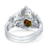 Two Piece Vintage Style Wedding Engagement Bridal Set Ring Band Oval Simulated Cubic Zirconia 925 Sterling Silver