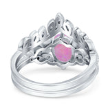 Two Piece Vintage Style Wedding Engagement Bridal Set Ring Band Oval Simulated Cubic Zirconia 925 Sterling Silver