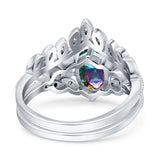 Two Piece Vintage Style Wedding Engagement Bridal Set Ring Band Oval Simulated Cubic Zirconia 925 Sterling Silver