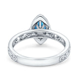 Halo Art Deco Bridal Wedding Engagement Ring Marquise Simulated Cubic Zirconia 925 Sterling Silver