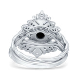 Art Deco Three Piece Wedding Bridal Set Ring Baguette Round Simulated Cubic Zirconia 925 Sterling Silver