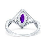Art Deco Bridal Wedding Engagement Ring Marquise Round Simulated Cubic Zirconia 925 Sterling Silver