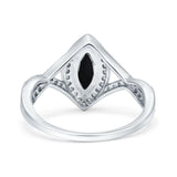 Art Deco Bridal Wedding Engagement Ring Marquise Round Simulated Cubic Zirconia 925 Sterling Silver