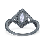 Art Deco Bridal Wedding Engagement Ring Marquise Round Simulated Cubic Zirconia 925 Sterling Silver