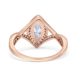 Art Deco Bridal Wedding Engagement Ring Marquise Round Simulated Cubic Zirconia 925 Sterling Silver