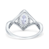 Art Deco Bridal Wedding Engagement Ring Marquise Round Simulated Cubic Zirconia 925 Sterling Silver