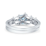 Two Piece Vintage Style Wedding Bridal Set Ring Band Round Simulated Cubic Zirconia 925 Sterling Silver