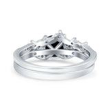 Two Piece Vintage Style Wedding Bridal Set Ring Band Round Simulated Cubic Zirconia 925 Sterling Silver