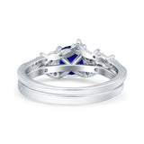 Two Piece Vintage Style Wedding Bridal Set Ring Band Round Simulated Cubic Zirconia 925 Sterling Silver
