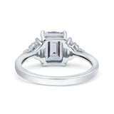Emerald Cut Art Deco Bridal Wedding Engagement Ring Baguette Simulated Cubic Zirconia 925 Sterling Silver