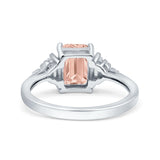 Emerald Cut Art Deco Bridal Wedding Engagement Ring Baguette Simulated Cubic Zirconia 925 Sterling Silver