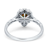 Teardrop Pear Shape Halo Engagement Ring Simulated Cubic Zirconia 925 Sterling Silver