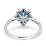 Teardrop Pear Shape Halo Engagement Ring Simulated Cubic Zirconia 925 Sterling Silver