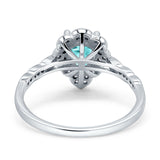 Teardrop Pear Shape Halo Engagement Ring Simulated Cubic Zirconia 925 Sterling Silver