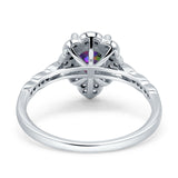 Teardrop Pear Shape Halo Engagement Ring Simulated Cubic Zirconia 925 Sterling Silver