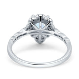 Teardrop Pear Shape Halo Engagement Ring Simulated Cubic Zirconia 925 Sterling Silver