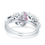 Art Deco Teardrop Pear Leaf Design Wedding Two Piece Ring Simulated Cubic Zirconia Stones 925 Sterling Silver