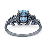 Leaf Style Oval Natural Aquamarine Vintage Engagement Ring