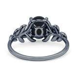 Leaf Style Oval Natural Black Onyx Vintage Engagement Ring