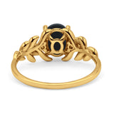 Leaf Style Oval Natural Black Onyx Vintage Engagement Ring
