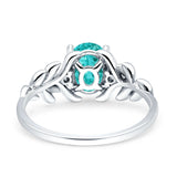 Leaf Style Oval Vintage Engagement Ring Simulated Cubic Zirconia 925 Sterling Silver