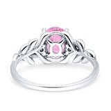 Leaf Style Oval Vintage Engagement Ring Simulated Cubic Zirconia 925 Sterling Silver