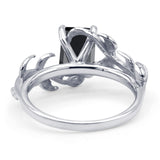 Art Deco Engagement Ring Natural Leaf Design Emerald Cut Cubic Zirconia 925 Sterling Silver