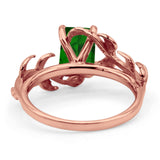 Art Deco Engagement Ring Natural Leaf Design Emerald Cut Cubic Zirconia 925 Sterling Silver