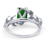 Art Deco Engagement Ring Natural Leaf Design Emerald Cut Cubic Zirconia 925 Sterling Silver
