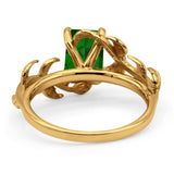 Art Deco Engagement Ring Natural Leaf Design Emerald Cut Cubic Zirconia 925 Sterling Silver