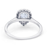 Teardrop Pear Vintage Style Halo Engagement Ring Cubic Zirconia 925 Sterling Silver
