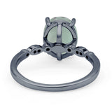 Solitaire Accent Oval Natural Green Amethyst Art Deco Engagement Ring