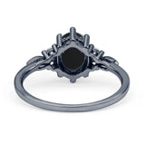 Antique Style Oval Natural Black Onyx Art Deco Engagement Ring