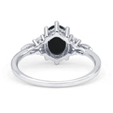 Antique Style Oval Natural Black Onyx Art Deco Engagement Ring
