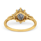 Antique Style Oval Natural Rutilated Quartz Art Deco Engagement Ring