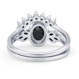 Vintage Style Band Oval Piece Bridal Set Ring Cubic Zirconia 925 Sterling Silver