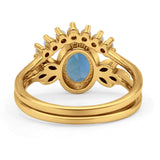 Vintage Oval Lab Alexandrite Art Deco Bridal Set Engagement Ring